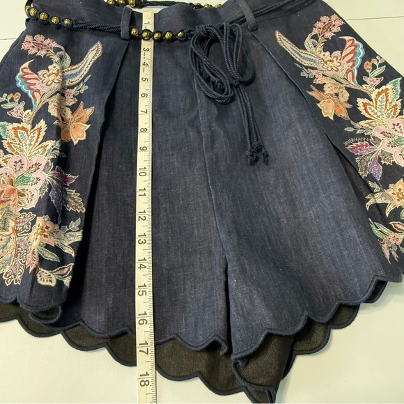 Zimmermann Rhiannon Tuck Paisley Linen Shorts Women 12 US Navy Floral High Waist - Picture 14 of 17